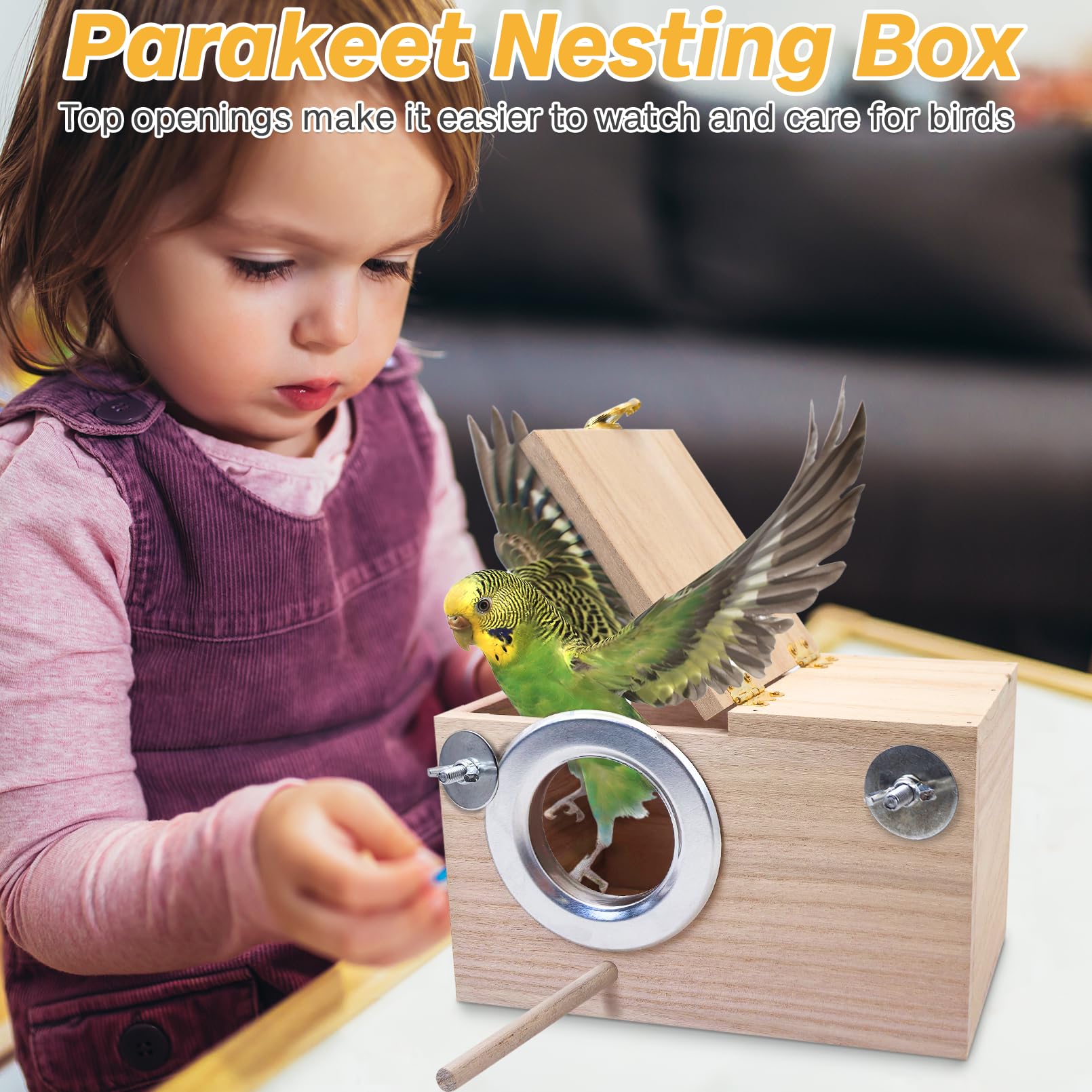 PINVNBY Parakeet Nesting Box Bird House for Cage Wood Mating Box Bird Breeding Box for Lovebirds, Cockatoo, Budgie, Finch, Canar